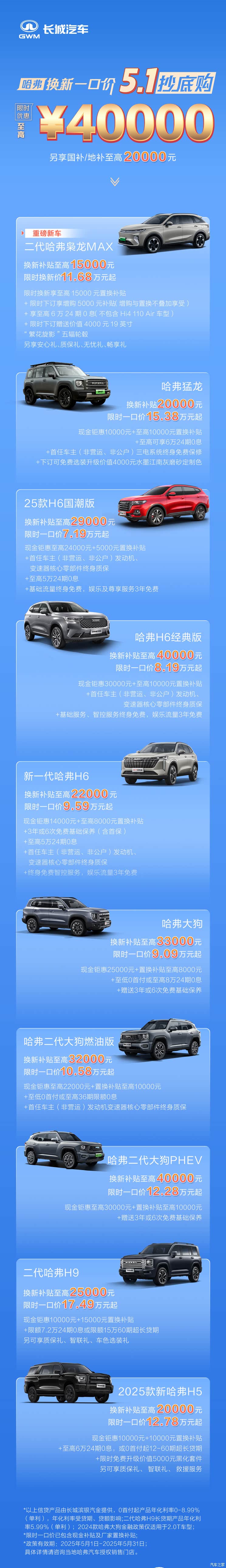 【图】哈弗5月购车权益 哈弗H6限时一口价7.19万起 大狗一口价9.09万起